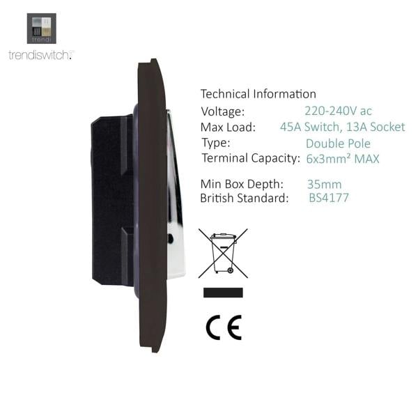Trendi Switch 45 Amp Cooker Switch & 13 Amp Plug Socket with Neon in Dark Mocha Brown