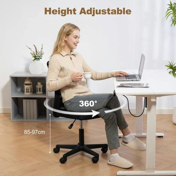 Computer Desk Chair, Armless Mesh Office Chair with Adjustable Height and Rolling Wheels, Black