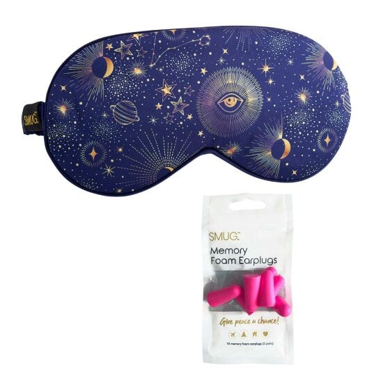SMUG Satin Sleep Mask - Blue Celestial - Sleep Mask & Pink Earplugs