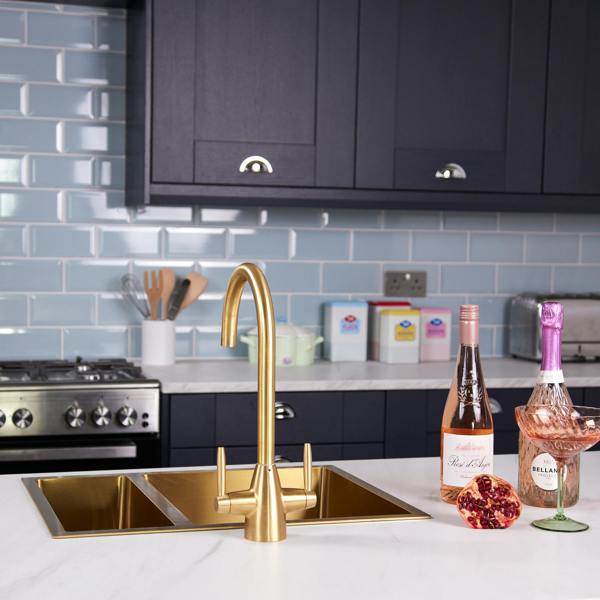Flode Drammen | Dual Lever Kitchen Mixer | Brushed Brass Finish