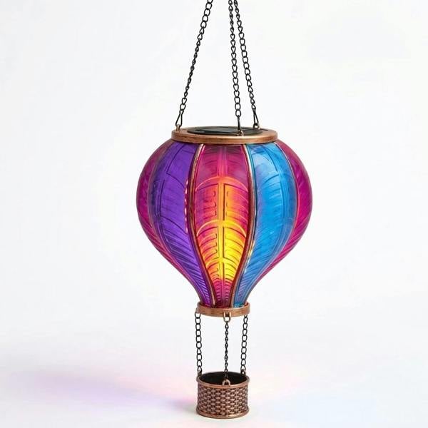 Mini Aurora Flaming Balloon Garden Light Solar Hanging Lantern Warm White LED