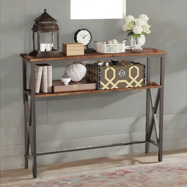 Rafaelo Mobilia Industrial Console Table With 2 Shelves Rustic Brown