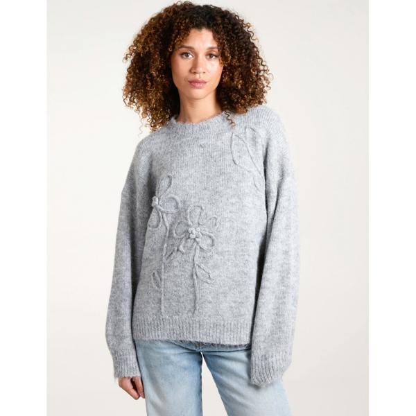 Blue Vanilla Knit Flower Embroidery Cropped Jumper