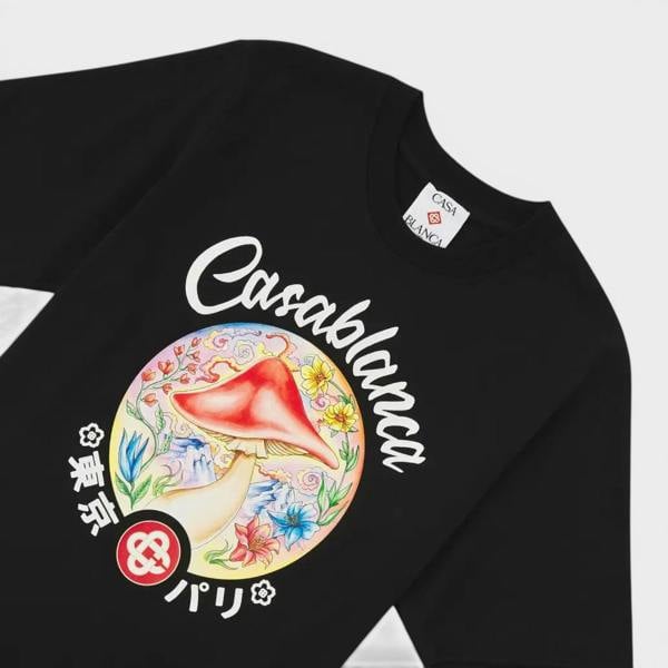 Casablanca Mushroom Emblem Printed T-Shirt Black