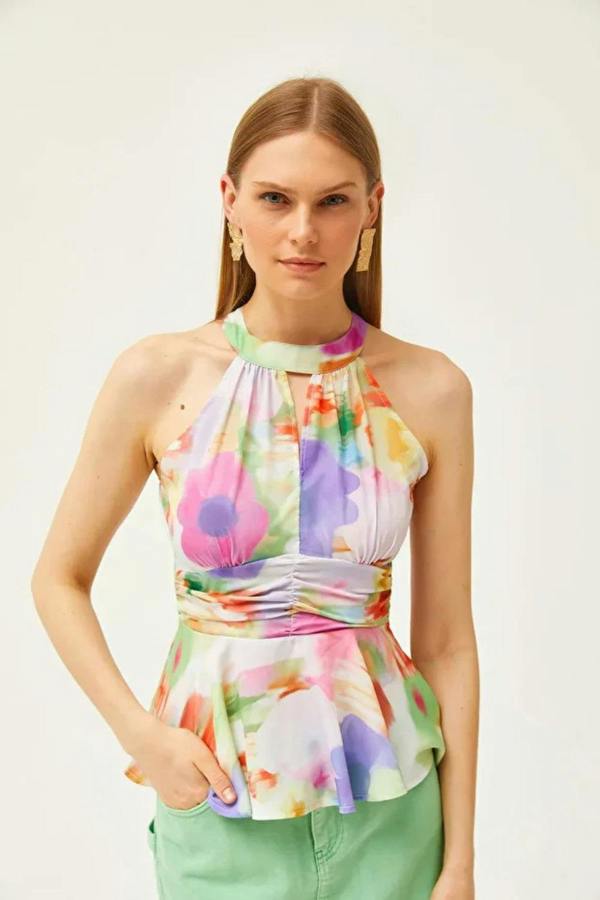 Hoxton Gal Halter Neck Crepe Blouse with Waist Detail