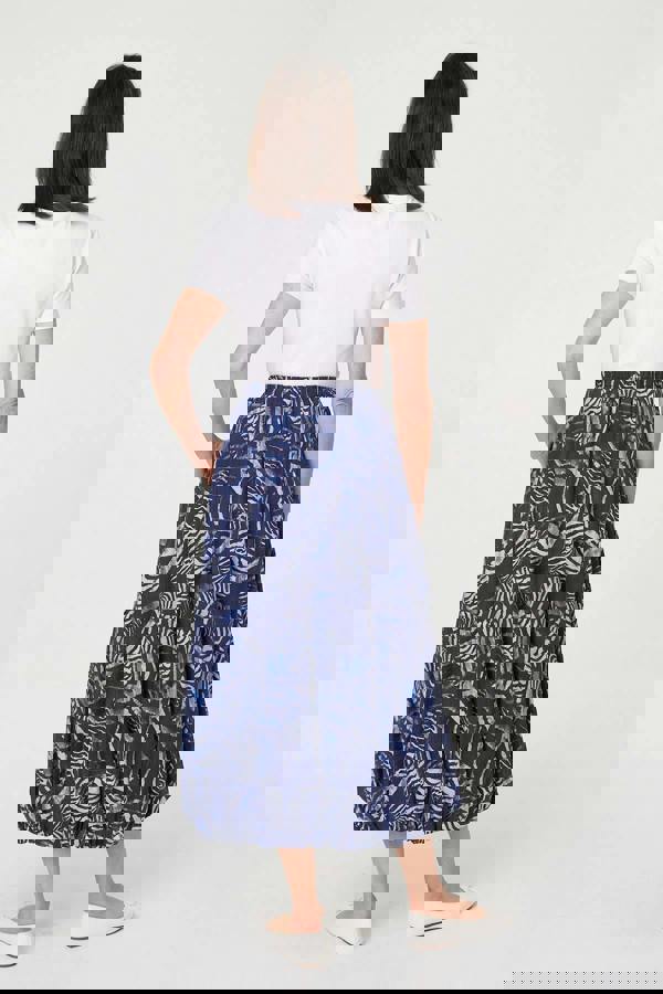 Navy | Printed High Waist Midi Balloon Skirt
