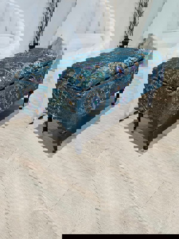 PREMIUM LOOP FLORAL GREEN PATTERN FOOTSTOOL CIRCLE BENCH COFFEE TABLE - ISTOOLS