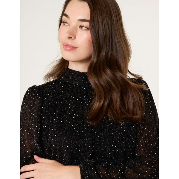 Blue Vanilla Rhinestone Shoulder Pad Puffball Blouse