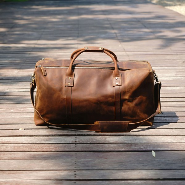 Touribag Genuine Leather Holdall Luggage Bag - Brown