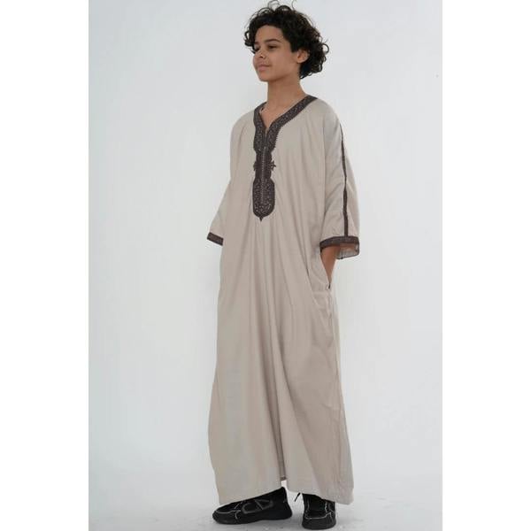 Boy's Moroccan Thobe Half Sleeve Gandoura Embroidery Kaftan - Salmon Wine - Thobez - 12