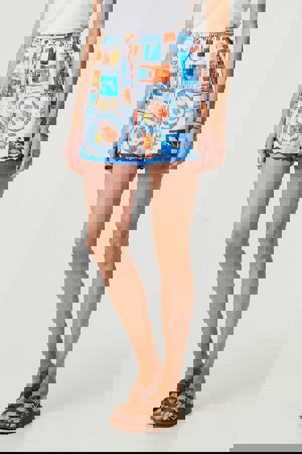 Blue | Printed High Waist Relaxed Shorts

