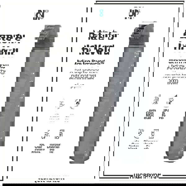 ION8 Leak Proof 1 litre Water Bottle, Recyclon, Grey, 1L