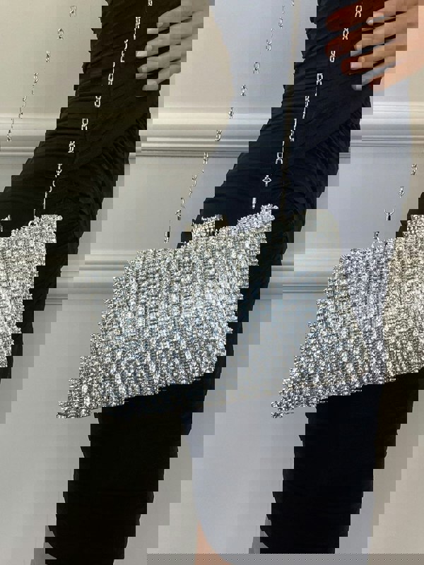 SVNX Silver Diamante Clutch Bag