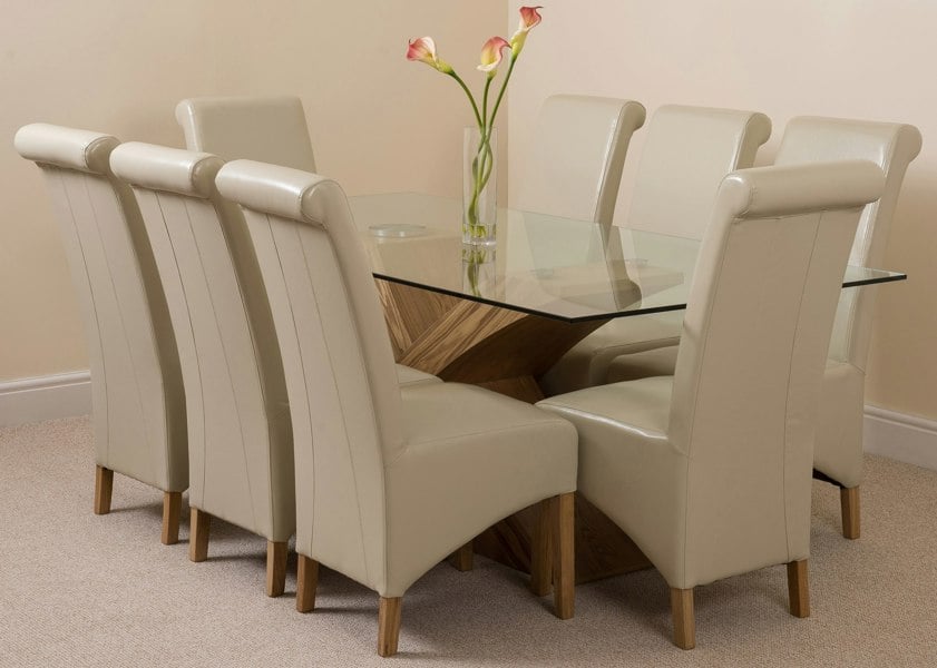 That's Furniture Valencia Oak Large Glass Dining Table & Montana Leather Chairs