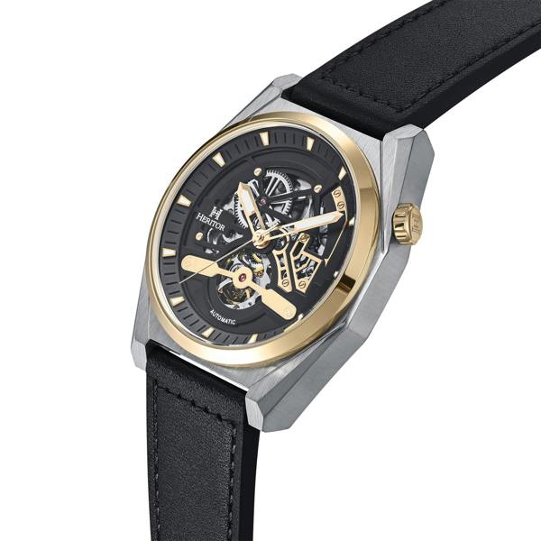 Heritor Automatic Amadeus Semi-Skeleton Leather-Band Watch - Gold/Black - HERHS3403