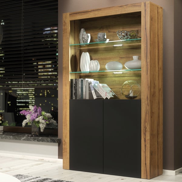 Mex Furniture Premium 170cm Cabinet Sideboard Matt Doors Cupboard & Display Unit & Free LED Lights