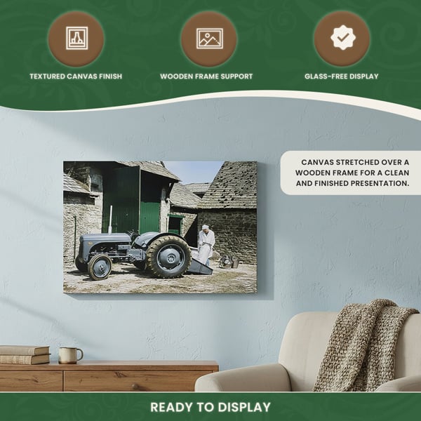 Ferguson TE20 and Milk Churns Canvas Picture Print, Circa 1950 Tractor Scene with Milk Churn Loading, 60 x 40 cm