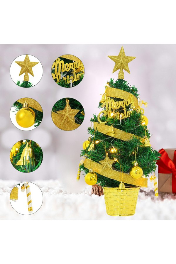 Living and Home Mini Artificial Pine Tree with Christmas Ornaments Desktop Decoration