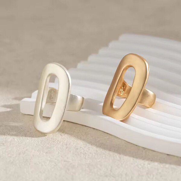 The Colourful Aura Oval Cut Adjustable Ring Open Statement Band (Gold/Silver)