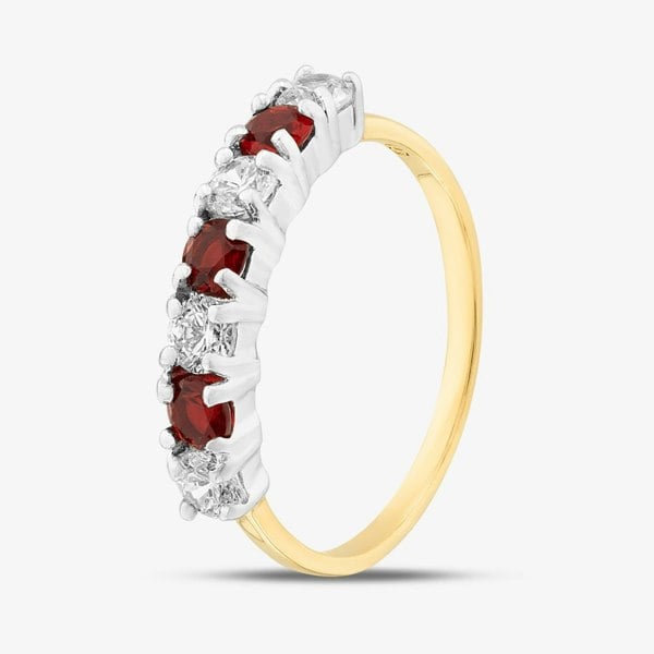 T. H. Baker Silver Gold Plated Brilliant Cut Red & White Cubic Zirconia Half Eternity Ring S2217Y