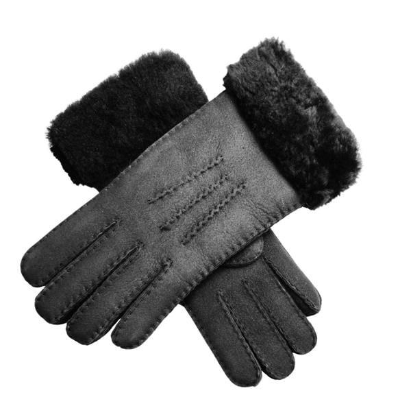 Infinity Leather Womens Genuine Sheepskin Suede Gloves with Fur Cuff