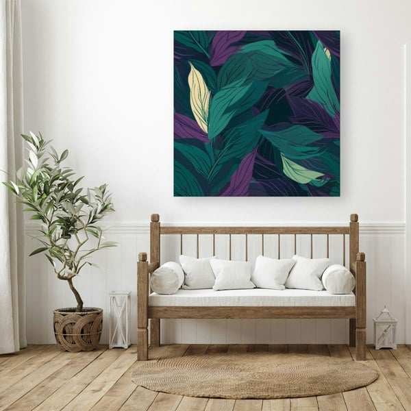 Warren Reed Green Purple Tropical Leaves Canvas