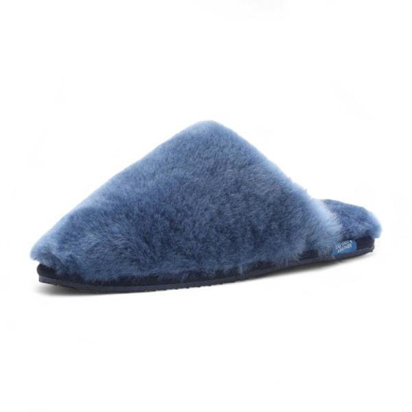 Infinity Leather Women's Sheepskin Slippers Navy Warm Winter Fur Mule - Aurora
