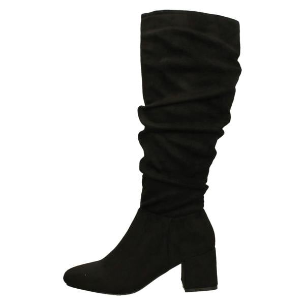 Spot On Ladies Spot On Rouched Mid Block Heel Knee High Boots F51242