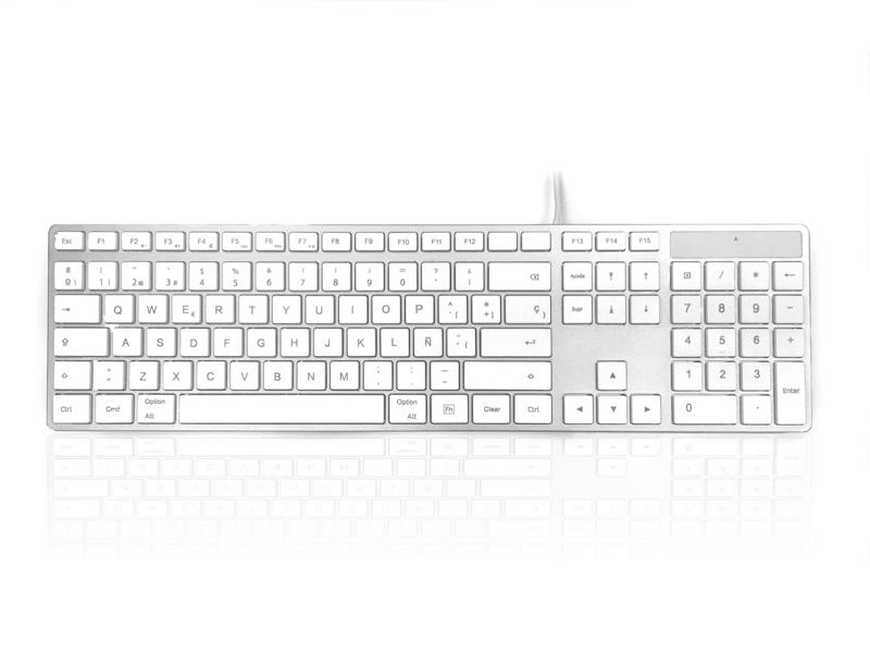 Accuratus 301 Apple MAC USB Type C - USB Type C Wired Full Size Apple Mac Multimedia Keyboard with White Square Tactile Keys and Silver Case
