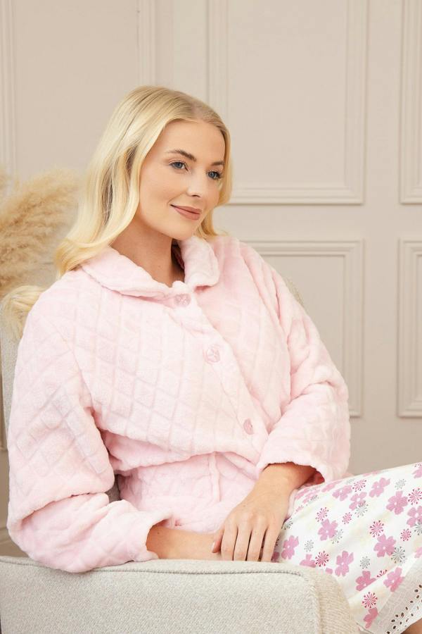 Camille Women's Supersoft Diamond Print Bed Jacket with Pockets