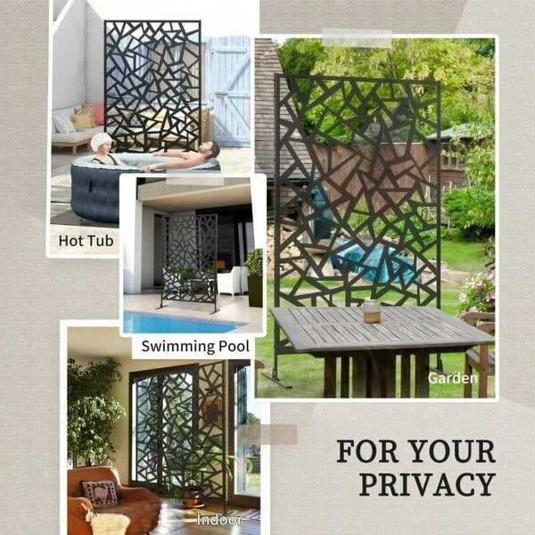 Freestanding Garden Partition Screen Metal Decorative with Expansion Screws, Black