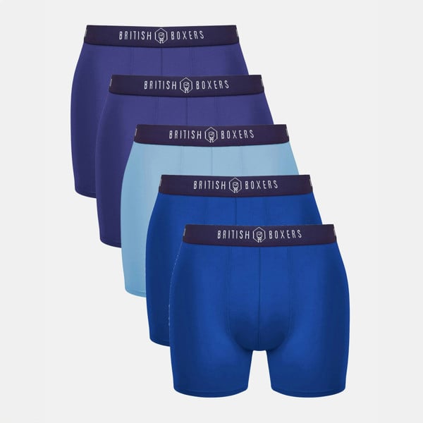 Five-pack British Boxers Men's Stretch Trunks – Steel Blues - British Boxers