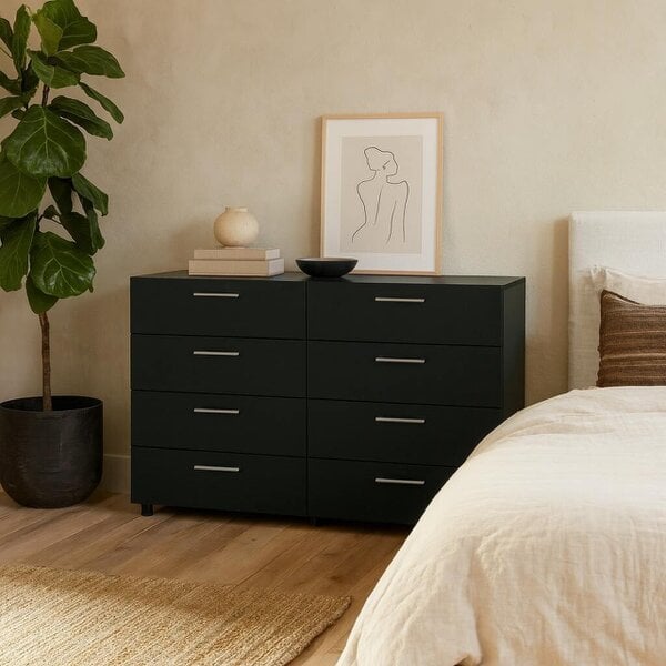Wyld Haus Daejeon Black Wooden Wide Chest 8 Drawers