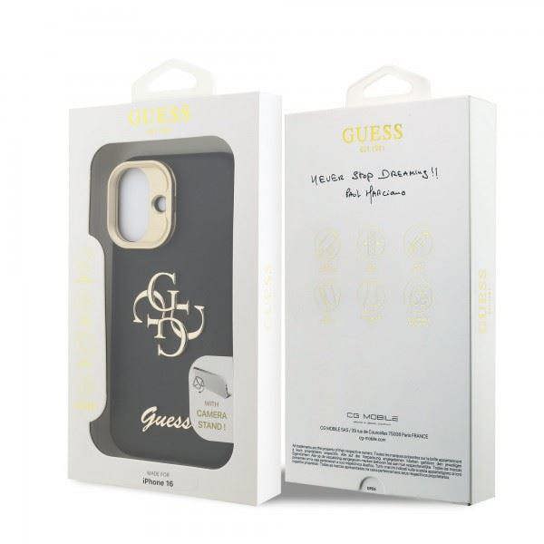 Guess PU Grained 4G Logo Stand Camera Frame Case for iPhone 16 6.1" Black - GUHCP16SPCS4GSK