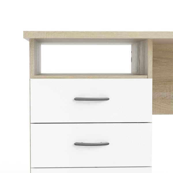 Wyld Haus Billabong Natural Oak Wood Office Desk 3 White Drawers