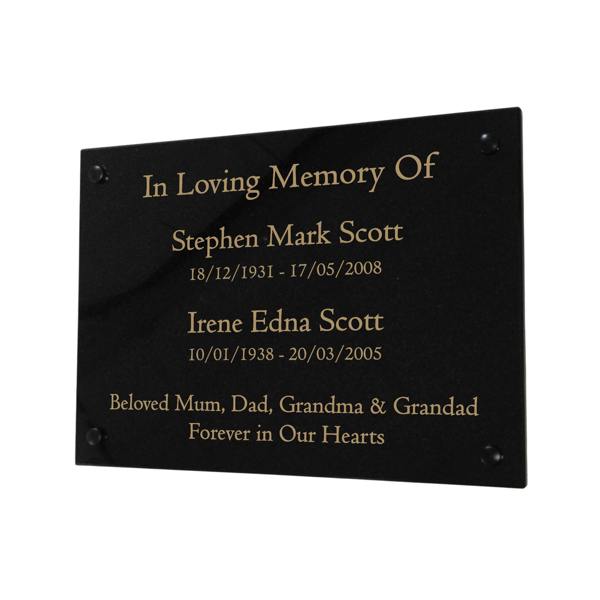 Memorials Direct Granite Memorial Wall Mounted Plaque for Two Names, Free Personalised Gold Engraving
