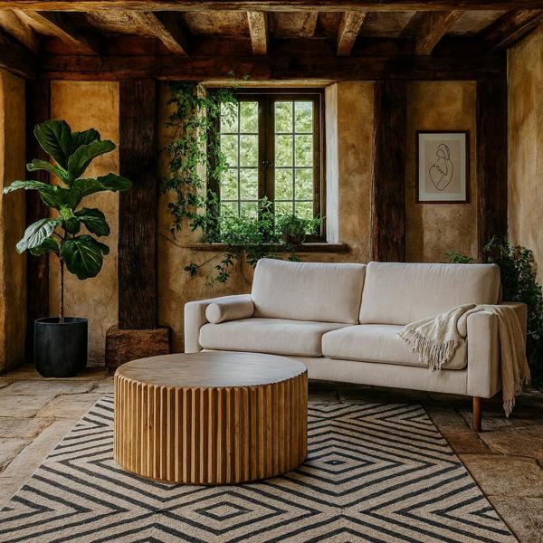 Wyld Haus Arizona Carved Natural Mango Wood Round Coffee Table