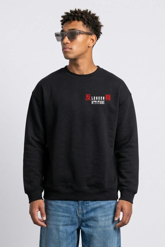 London Attitude Oversized Tokyo After Dark Graphic Sweatshirt in Black