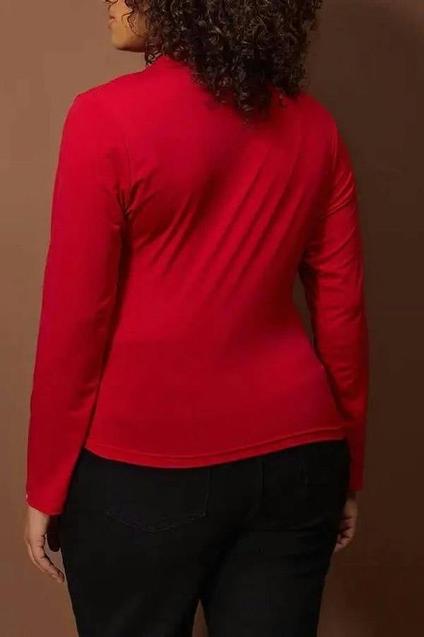 WOVCOR Gathered Detail Long Sleeve Knitted Plus Size Blouse