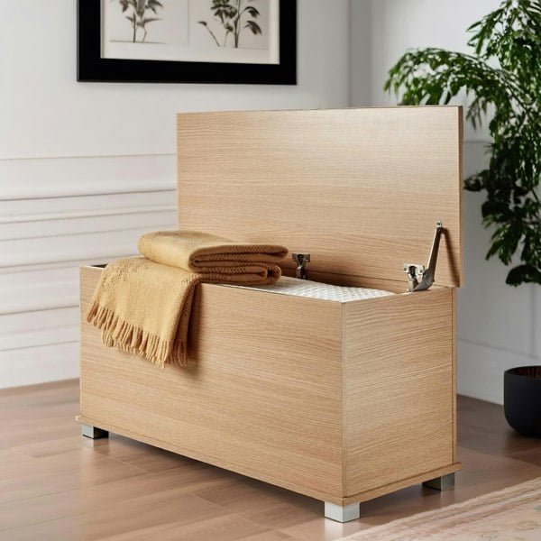 Rafaelo Mobilia Ottoman Storage Blanket Box Oak