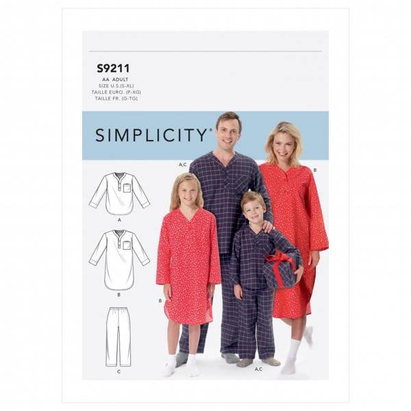 Simplicity Sewing Pattern 9211, Pyjamas for Kids, Teenagers, Men, Women, AA (S-M-L-XL) - Easy