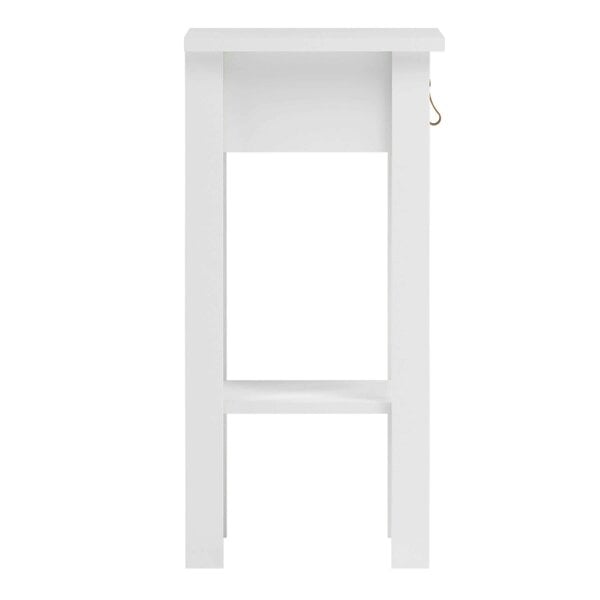 Wyld Haus Wildberry Matt White Wooden Bedside Table with 1 Drawer Bottom Shelf Leather Handles
