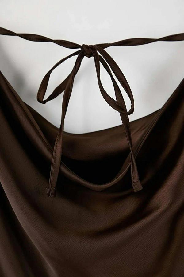 WOVCOR Midi V-Neck Satin Woven Plus Size Dress