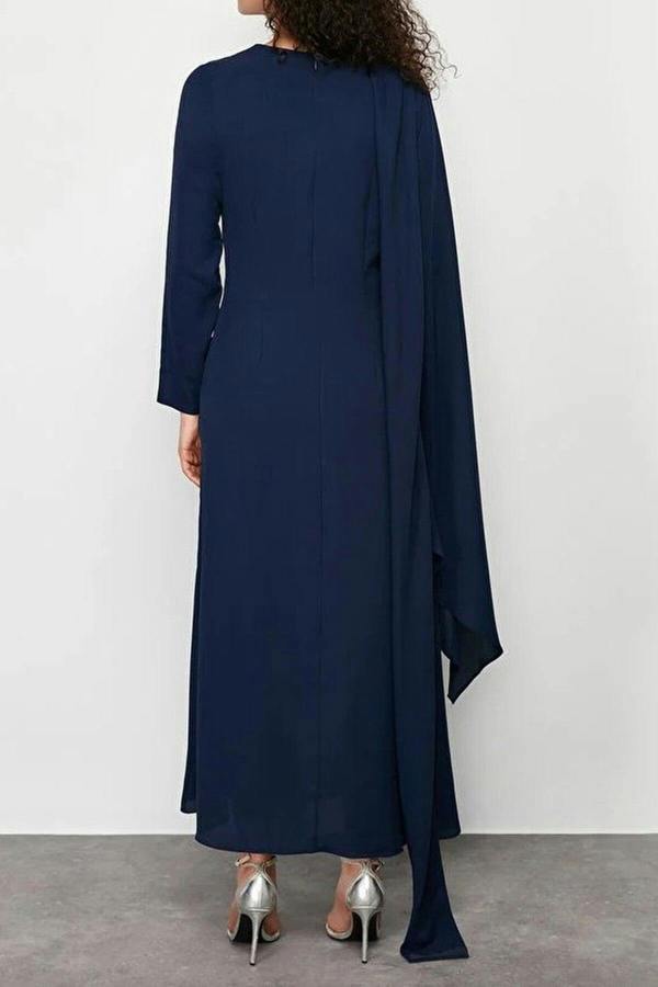 WOVCOR Draped Long Sleeve Maxi Dress with Asymmetric Detail
