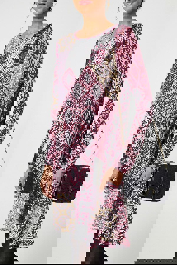 Pink | Patchwork Long Sleeve Short Swing Dress
