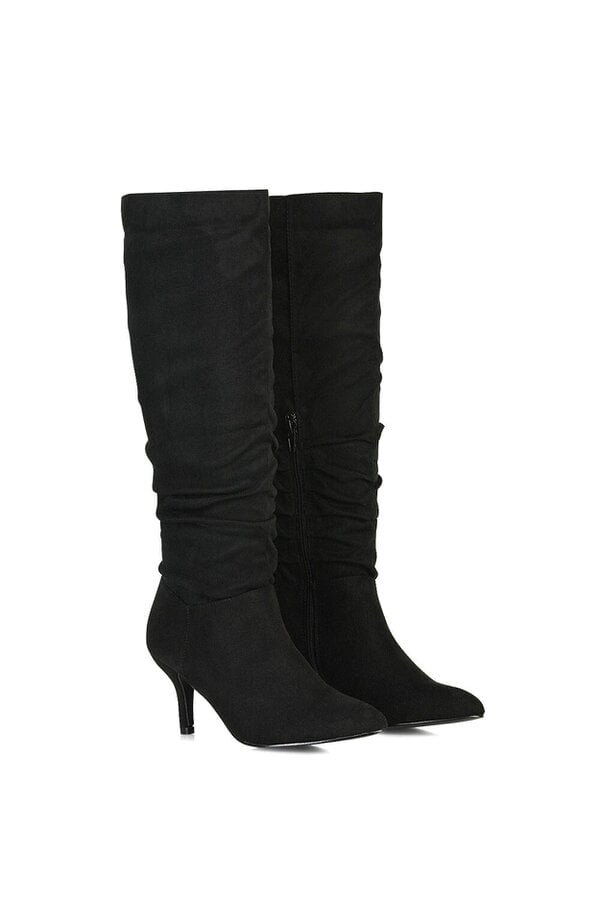 XY LONDON Ruched Knee High Pointed Mid Stiletto Heel Boots