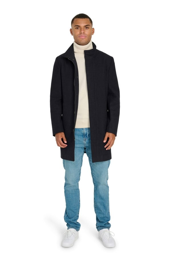 Harry Brown London George Wool Melton Coat with Funnel Neck in Navy