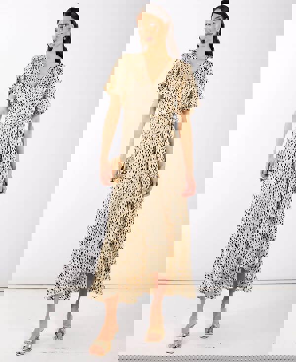 Cream Animal Printed Wrap Midi Dress