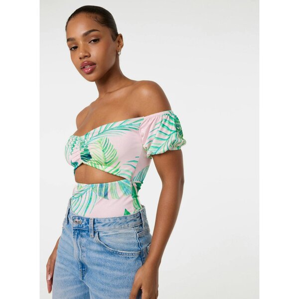Pink Vanilla Tropical Bardot Cut-Out Bodysuit