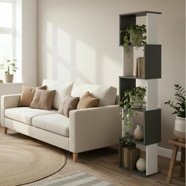 Wyld Haus Lale Wood White And Dark Grey 5 Tier Freestanding Bookcase